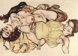 Two Women by Egon Schiele The author died in 1918, so this work is in the public domain in its country of origin and other countries and areas where the copyright term is the author's life plus 90 years or less.