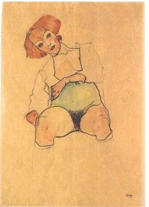 Pregnant Nude with green belly by Egon Schiele This work is in the public domain in those countries with a copyright term of life of the author plus 90 years or less.